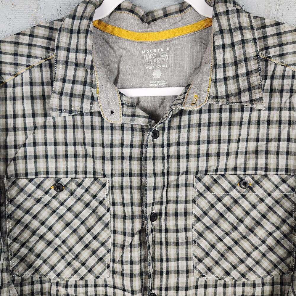 Mountain Hardwear Shirt Mens XL Gray Black Plaid Button Lightweight Hiking Fish